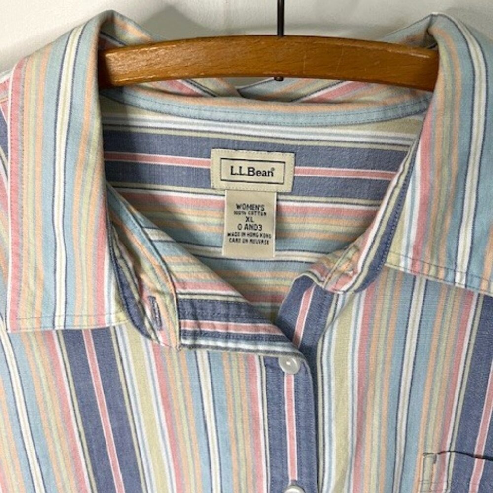 LL Bean Shirt Women X-Large  Striped Button Up Long Sleeves - Picture 2 of 6